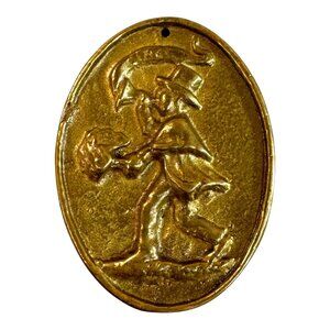 Vintage 3" x 2" Brass Fire Association Horn Blower Alarm Fire Mark Plaque Medal
